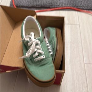 Vans Green Sneakers with Brown Sole and Classic Design